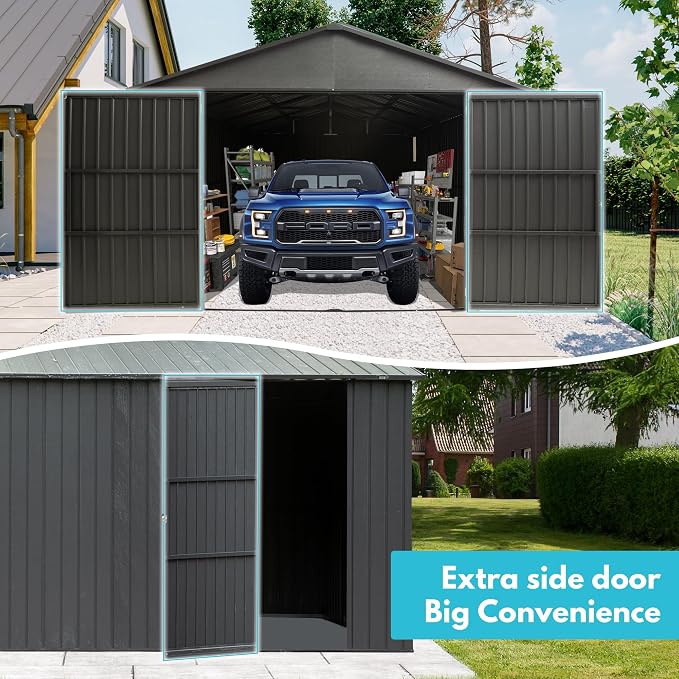 Domi 12'x25' Metal Garage Shed, Heavy Duty Outdoor Steel Carport - Image 9