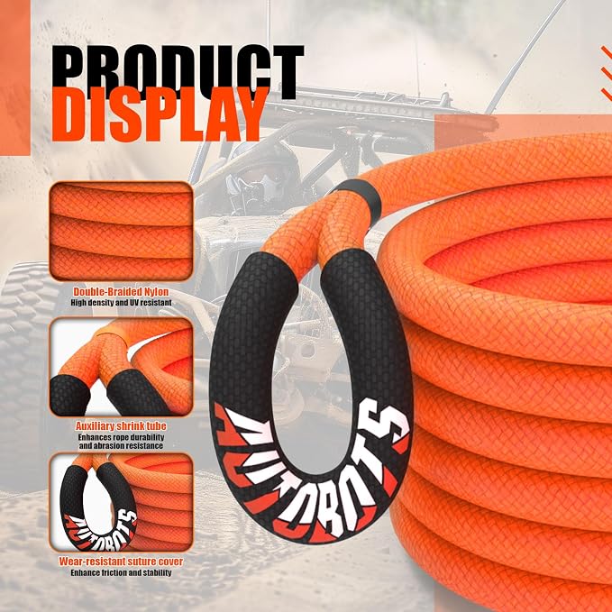 AUTOBOTS Kinetic Recovery Rope 1" x 20'+2 Soft Shackles，Heavy Duty Tow Rope Tow - Image 2