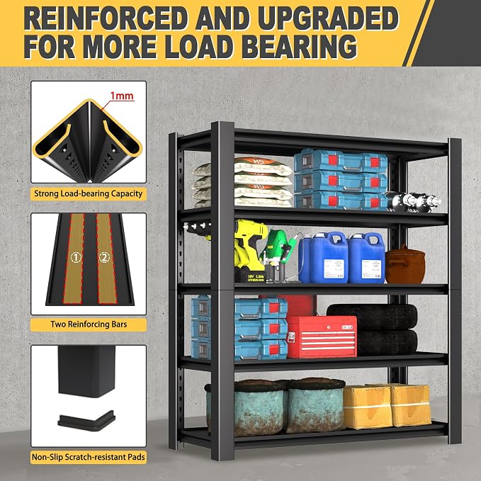 76" H x 60" W x 24" D 5-Tier Heavy Duty Garage Shelving Unit, 3000 LBS Capacity - Image 3
