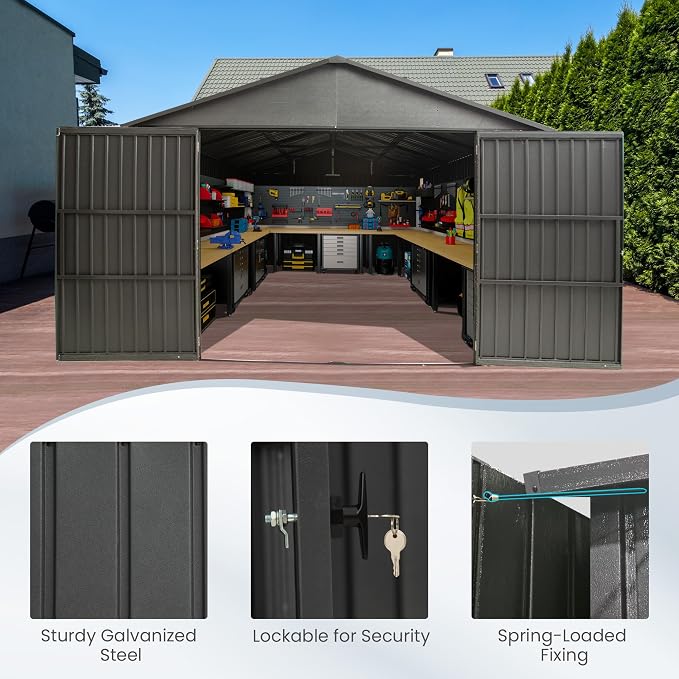 Domi 12'x20' Metal Garage Shed, Heavy Duty Outdoor Steel Carport - Image 6