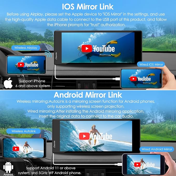 CARPURIDE 10.26 Inch Wireless/Wired Apple CarPlay, Android Auto and Mirror Link - Image 3