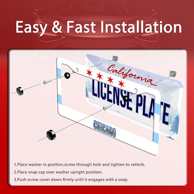 Chicago Flag License Plate Frame City Theme License Plate Stainless Steel Parts - Image 3