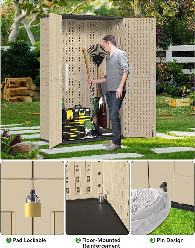 60 Cu.Ft Vertical Outdoor Storage Shed, Weatherproof Outdoor Tall Cabinet - Image 3