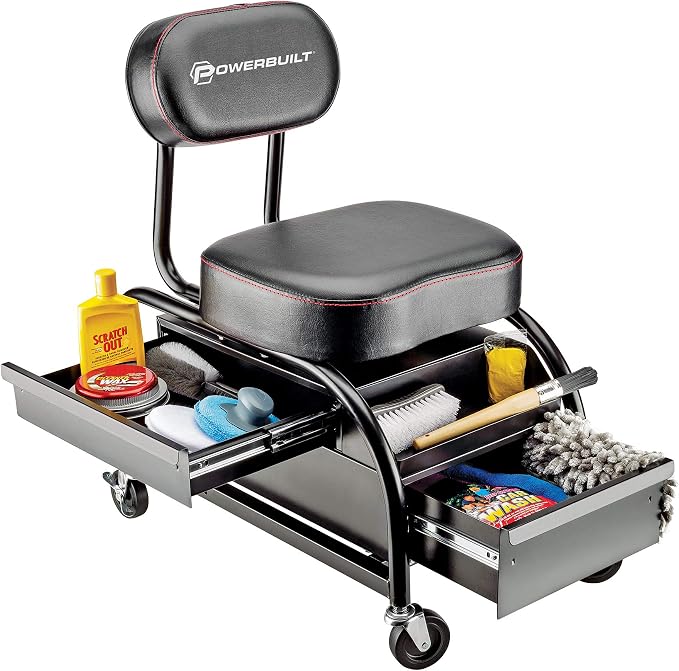 Powerbuilt Professional Car Detailers Mechanics Roller Seat, Heavy Duty Garage - Image 4