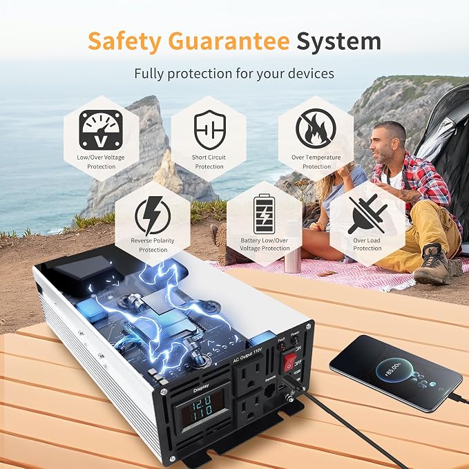 1000 Watt Pure Sine Wave Power Inverter DC 12V to 110V/120V AC Converter - Image 4