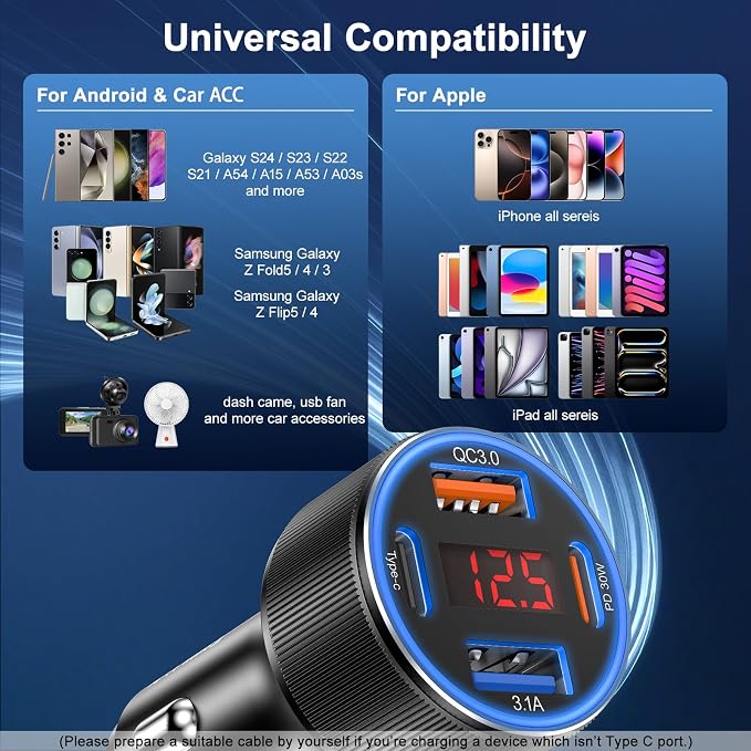 Car Charger for iPhone 16 15 Pro Max, Besgoods 4-Port Cigarette Lighter Adapter - Image 7