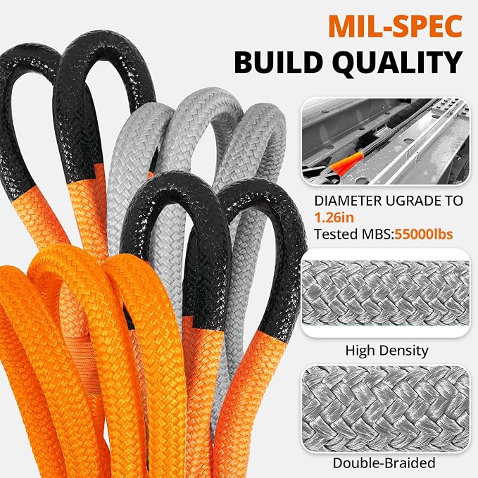 Kinetic Recovery Tow Rope: 1.26" x 30ft 55000LBS Snatch Strap Heavy Duty - Image 4