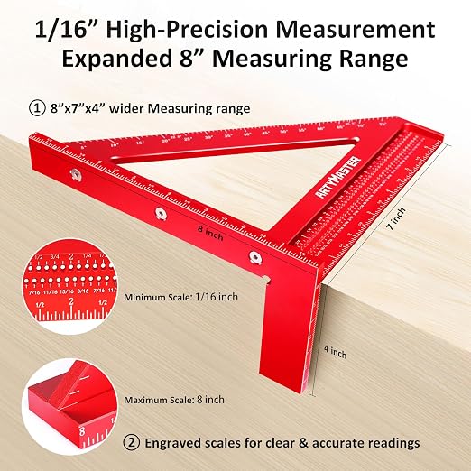 8 inch 3D Multi-Angle Measuring Square Ruler, WT103C High Precision Hole - Image 4
