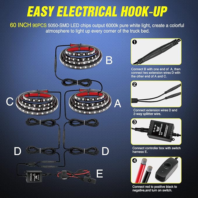 Nilight 3PCS 60 Inch RGB Truck Bed Light Strip Kit 270 LED Neon Accent Lights - Image 6