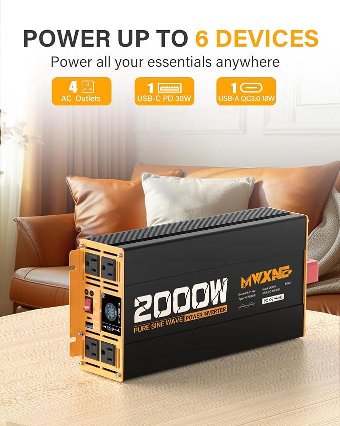 2000W Pure Sine Wave Inverter 12V DC to 110V 120V AC Car Converter - Image 2