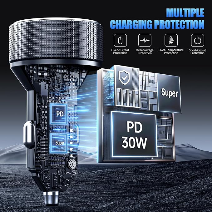 USB C Car Charger, 78W 4 Port Car Phone Charger Adapter Fast Charging, Dual USB - Image 5