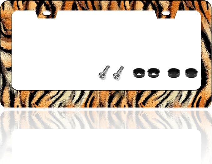 Tiger License Plate Frame Funny Tiger Skin Stripe License Plate Holder by TINALUIN