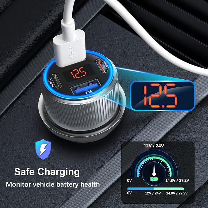 USB C Car Charger, 3 Pack 65W 12V Car Charger Adapter Multi Port QC 3.0+PD 30W - Image 4