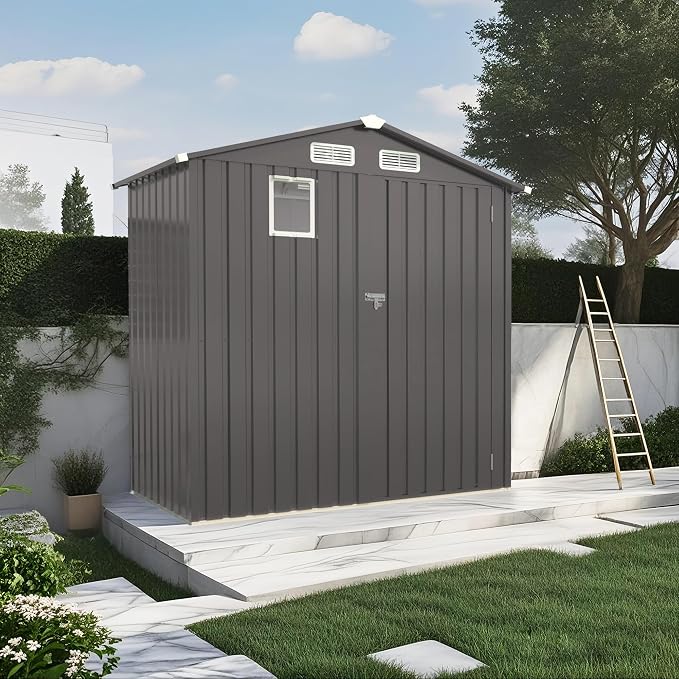 6 x 4 FT Outdoor Storage Metal Shed, Bike Garden Tool Shed - Image 6