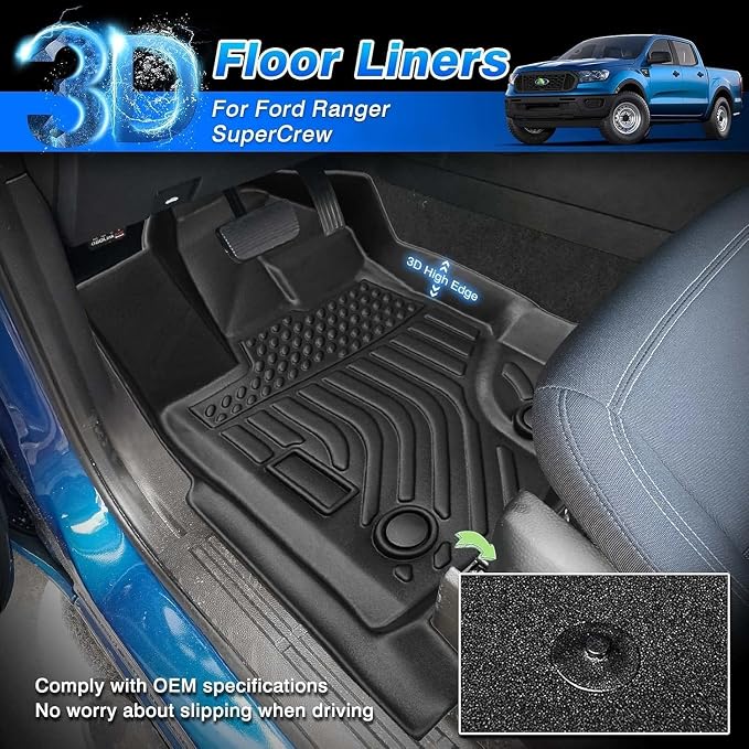 Cartist Floor Mats Fits for Ford Ranger 2019 2020 2021 2022 2023 Accessories - Image 2