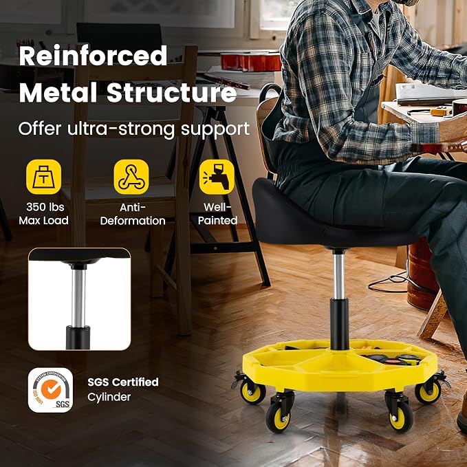 Goplus Rolling Garage Stool, 20”-25” Height Adjustable Mechanic Stool - Image 4