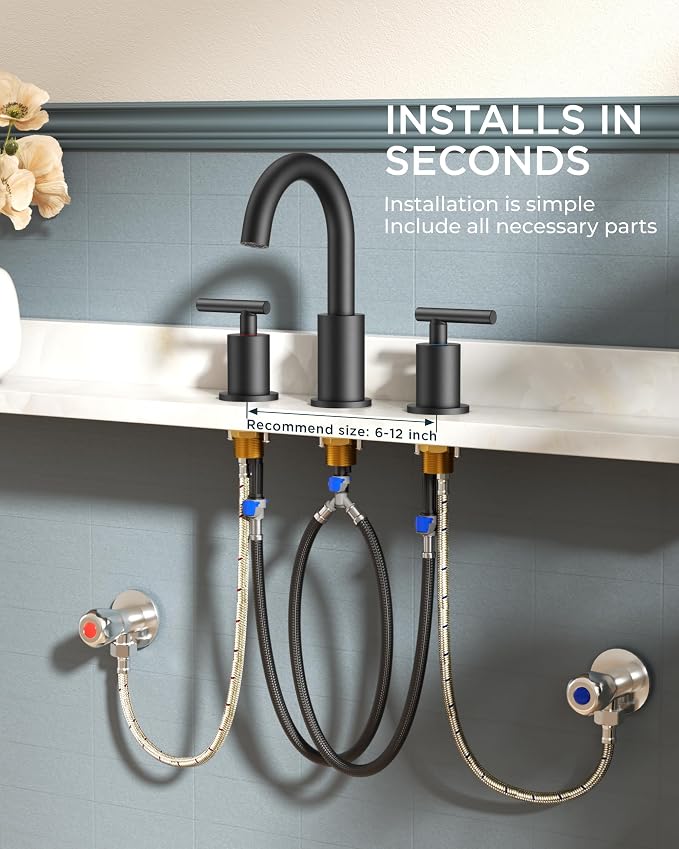 FORIOUS Bathroom Faucets 3 Hole, Matte Black Bathroom Sink Faucet 3 Hole Vanity - Image 9