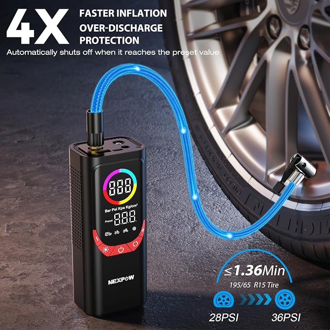 NEXPOW NP17 Portable Air Compressor, 150 PSI Digital Tire Inflator, Fast - Image 2