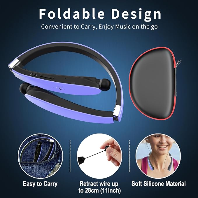 AMORNO Foldable Bluetooth Headphones Wireless Neckband Headset - Image 4