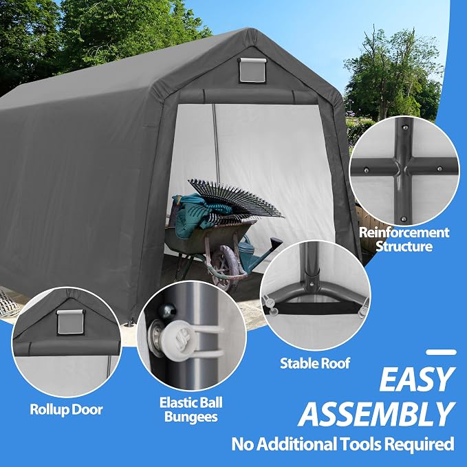 7' x 12' Outdoor Storage Shelter Shed, Portable Storage Shed Heavy Duty - Image 3