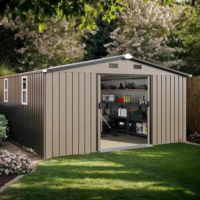 12 x 10 FT Outdoor Storage Shed, Metal Garden Tool Shed - Image 8