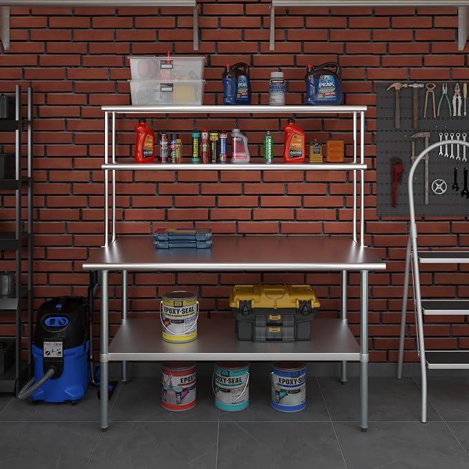 Amgood Stainless Steel Work Table Double Tier Overshelf | Metal Kitchen Prep - Image 7