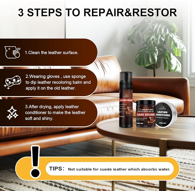 Leather Recoloring Balm Set, Leather Cleaner Restore Conditioner Mink Oil - Image 4