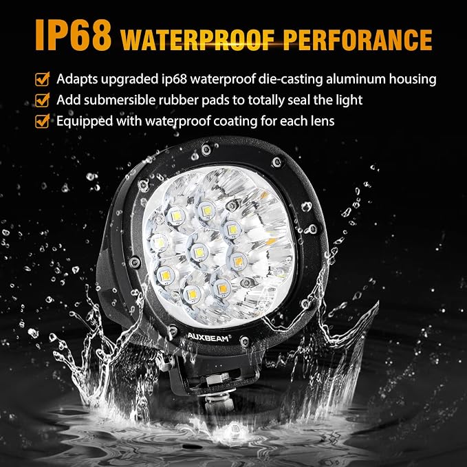 Auxbeam 4 Inch Round Offroad Light, 90W LED Amber White Spot Strobe Light Pods - Image 5