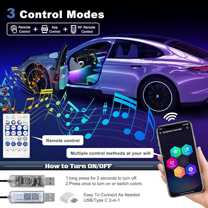 Dreamcolor Acrylic Interior Car LED Strip Light - Image 3