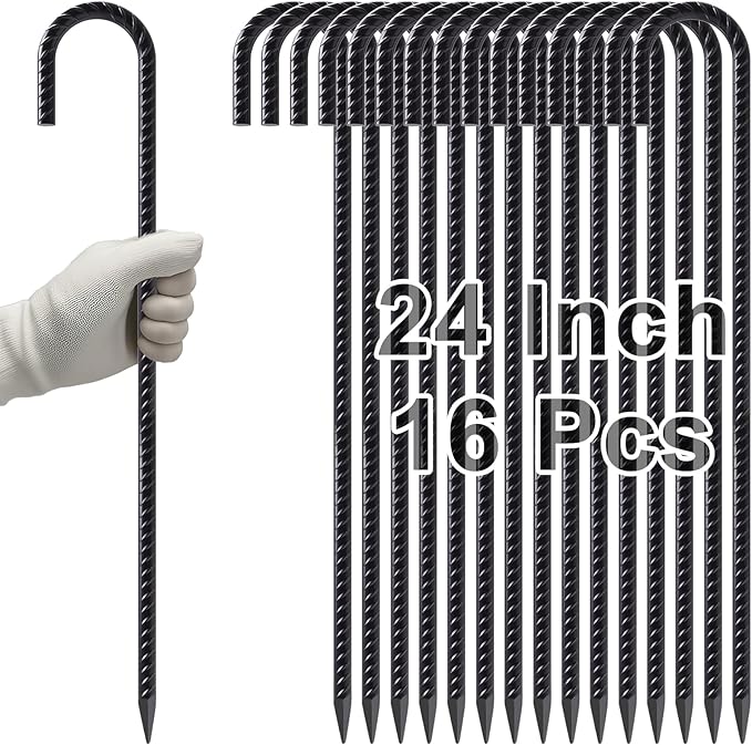VVOKGO Rebar Stakes 24 Inch J Hook Heavy Duty Ground Anchors, 3/8 Inch Diameter by VVOKGO