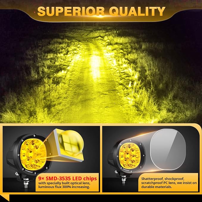 Auxbeam P4 Series LED Amber Fog Lights, 4 Inch 90W Yellow Round Offroad Light - Image 6