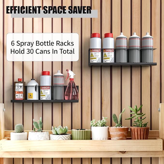 6 Pack Spray Bottle Holder Wall-Mounted, Aerosol Spray Can Holder Storage Rack - Image 3