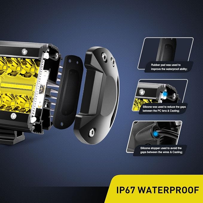Nilight 2PC 4Inch Yellow Led Pods Triple Row 60W Flood Spot Combo Driving Fog - Image 4