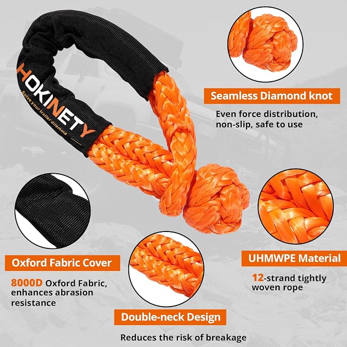 Kinetic Recovery Tow Rope: 1-1/8" x 20ft 48000LBS Snatch Strap - Image 4