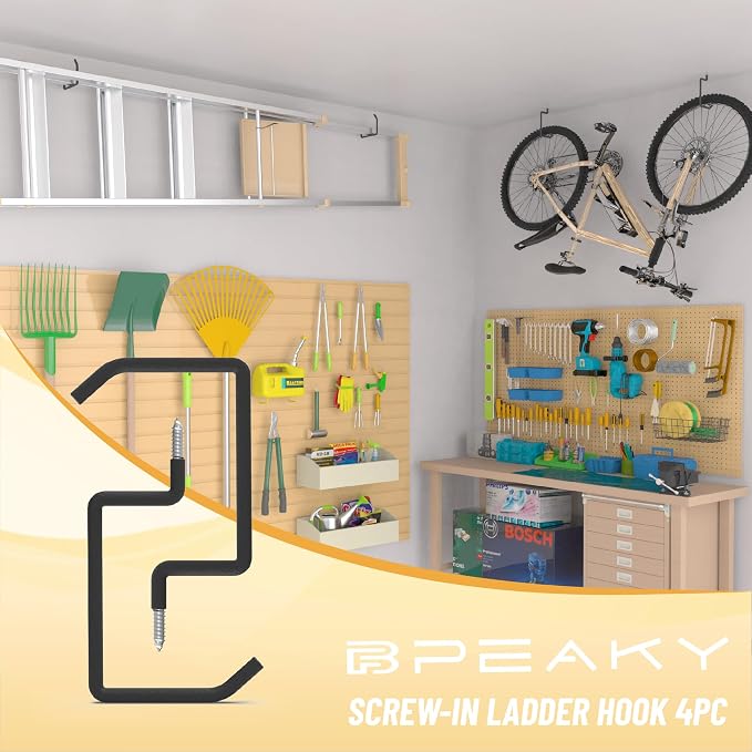 Screw in Ladder Hook, Bike Hooks, Wall Mount Garage Storage Hanger, Shelf - Image 7
