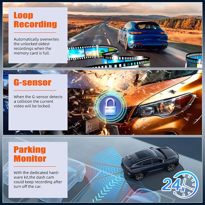 Mirror Dash Cam for Cars, 4.5 Inch Rear View Mirror 1080P Front and Rear View - Image 4