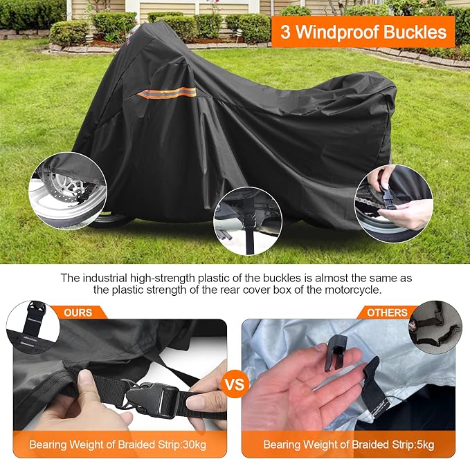 Comnova Motorcycle Cover 104 Inch, 600D Universal Motorcycles Cover Waterproof - Image 7