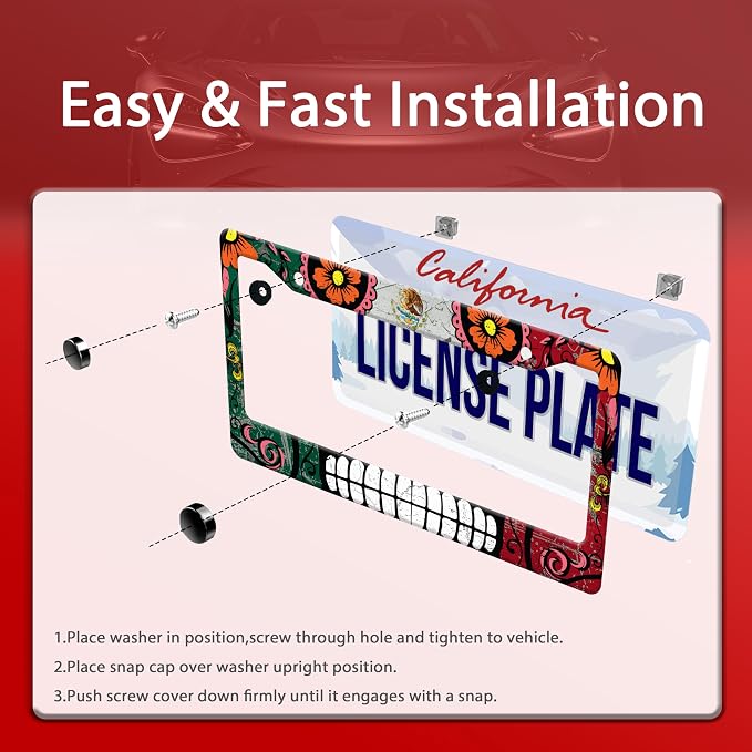 Personalized License Plate Frame Stainless Steel Mexico Flag Skull Funny Car - Image 4