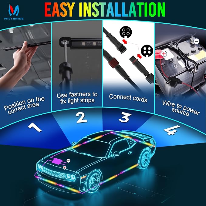 MICTUNING U8 RGB Underglow LED Light Bar, Dual Remote Control, Car SUV Exterior - Image 6
