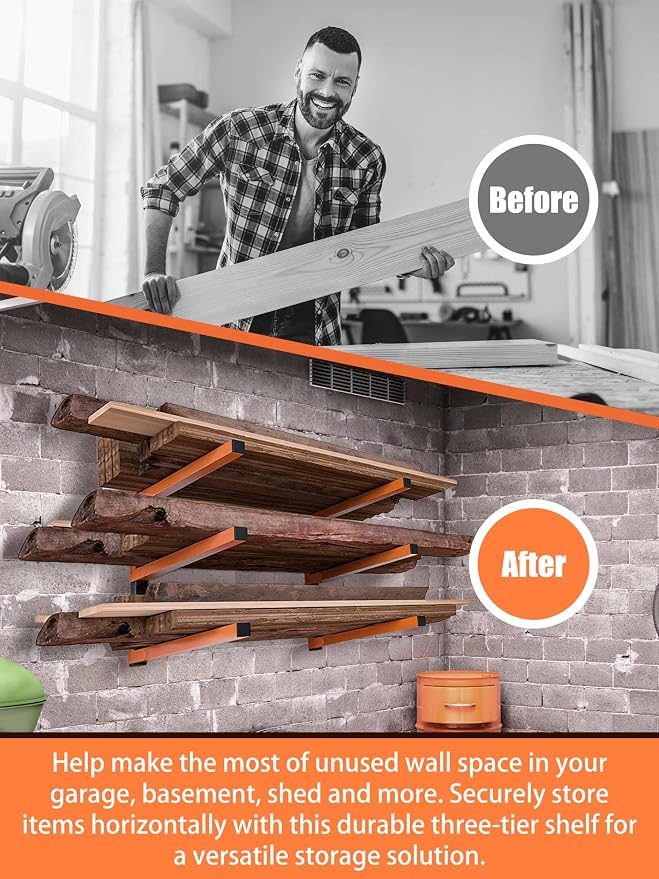 Caliee lumber Storage Rack Wall Mount, 3-Tier Garage Storage Organizer Holds Up - Image 4