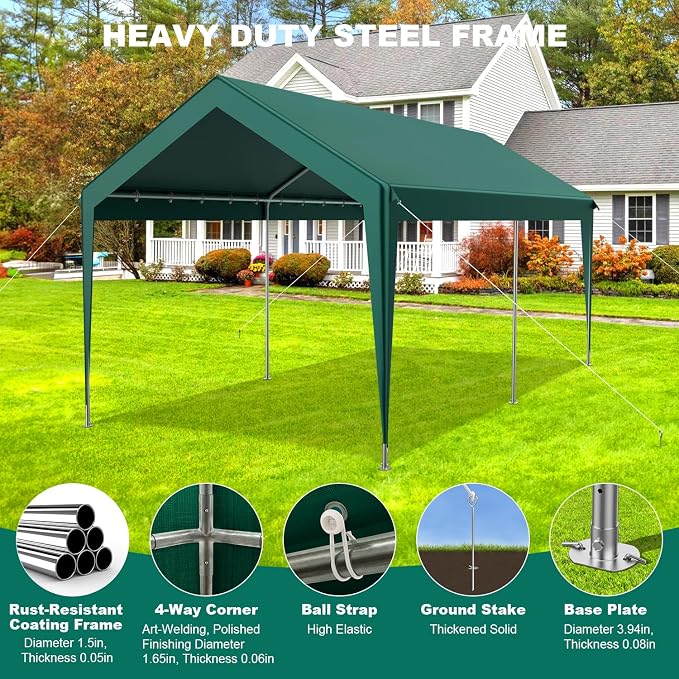 10x20FT Heavy Duty Carport, Portable Car Canopy Garage Boat Shelter Party Tent - Image 5