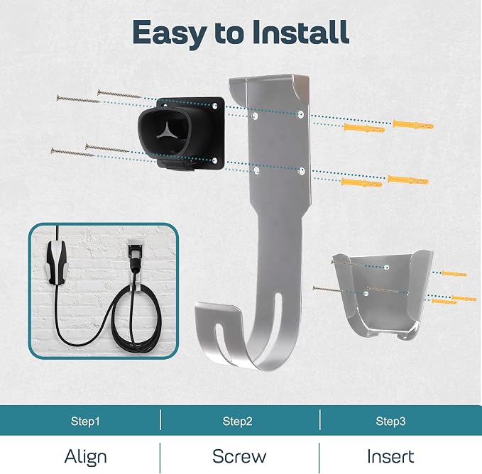 Tesla Charger Holder Wall Mount Kit, Sliver Mobile Connector Charging Cable Cord - Image 6