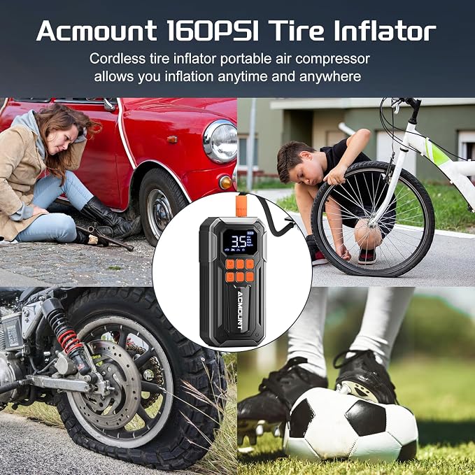 Tire Inflator Portable Air Compressor, 160PSI 10000mAH, 3X Faster Cordless Air - Image 3