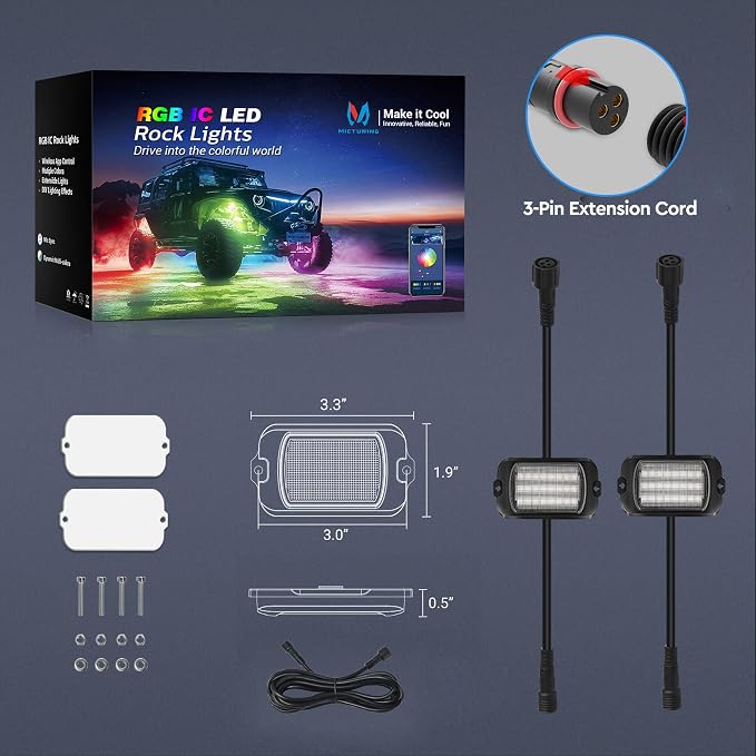 MICTUNING 2025 1000% Bright Q1 MAX RGB+IC Rock Lights, 2 Pods Chasing - Image 8