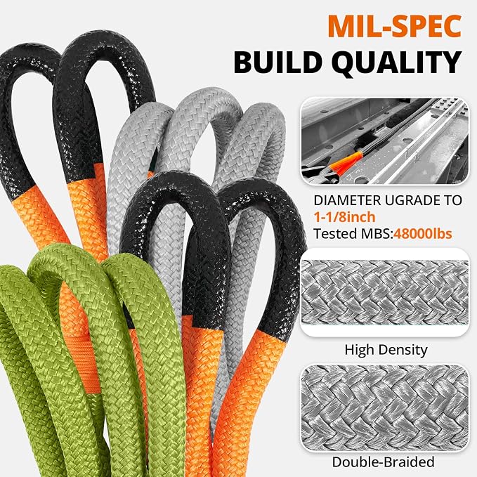 Kinetic Recovery Tow Rope 1-1/8" x30ft Offroad Snatch Strap 48000lbs Heavy Duty - Image 2