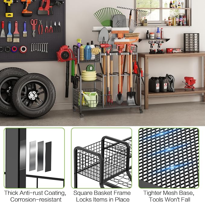 Garden Tool Organizer for Garage, 3 Tier Utility Yard Tool Organizer and - Image 3