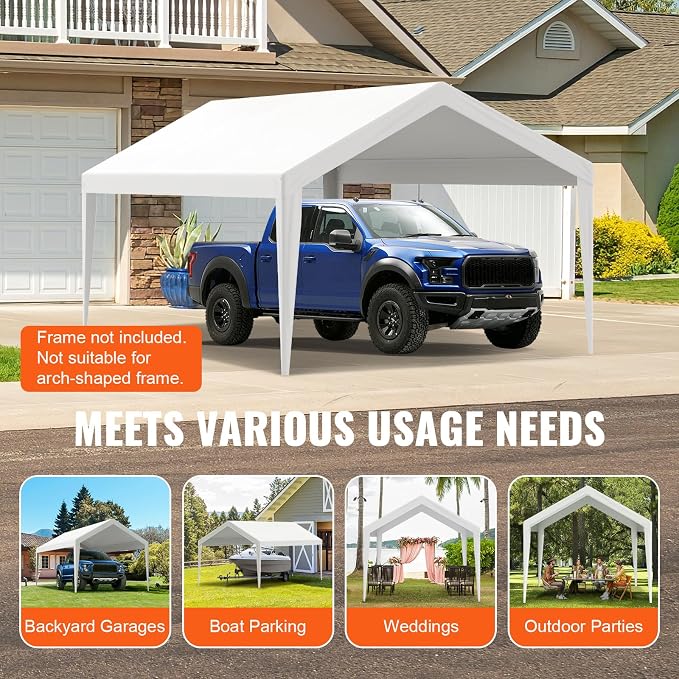 VEVOR Carport Replacement Canopy Cover 10 x 20 ft, Garage Top Tent Shelter Tarp - Image 8