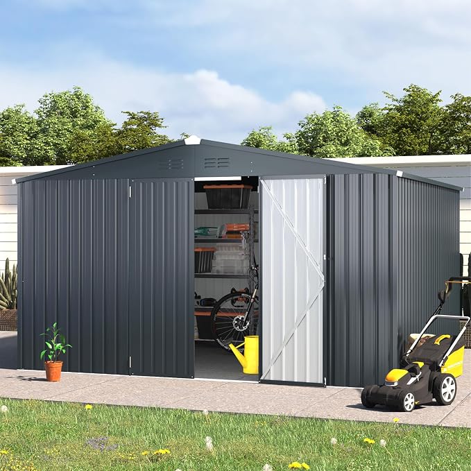 AECOJOY 12' x 12' Outdoor Storage Shed, Dark Grey Large Metal Sheds & Outdoor - Image 4