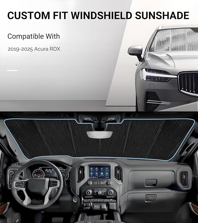 Windshield Sun Shade for Acura RDX 2019-2025, 2-in-1 Reflective Sunshade - Image 2