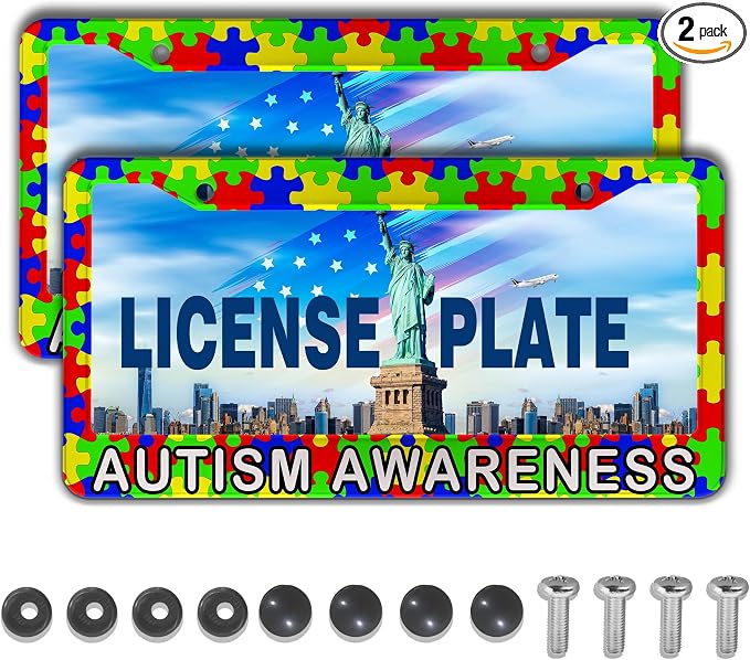 Custom License Plate Frame Multicolor License Plate Frames Autism Awareness by Unknown